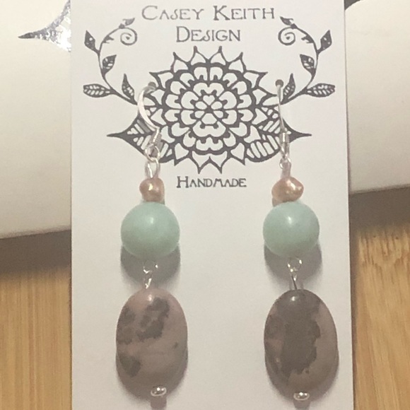 Jasper, Amazonite & Pearl Earrings - Picture 1 of 7